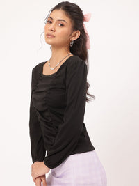 DressBerry Puff Sleeve Perfection Ruched Fitted Top