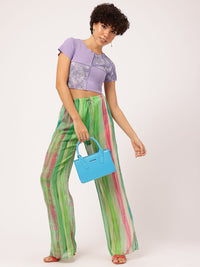 Lavender Tie-Dye Ribbed Crop Top with Round Neck