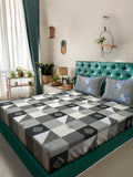 KLOTTHE Grey & Black Print King Bedsheet with 2 Pillow Covers