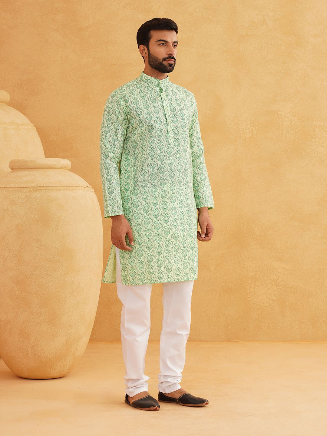 SOJANYA Ethnic Motifs Printed Band Collar Straight Kurta With Churidar
