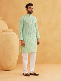 SOJANYA Ethnic Motifs Printed Band Collar Straight Kurta With Churidar