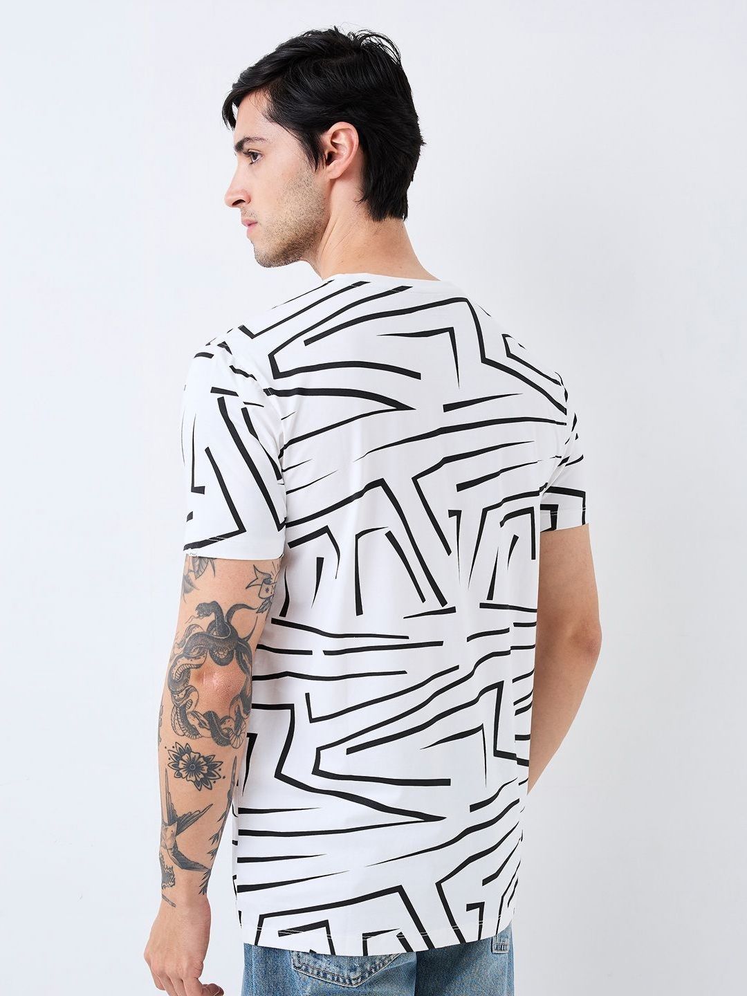 SPYKAR Men Abstract Printed Round Neck Cotton Slim Fit T-shirt