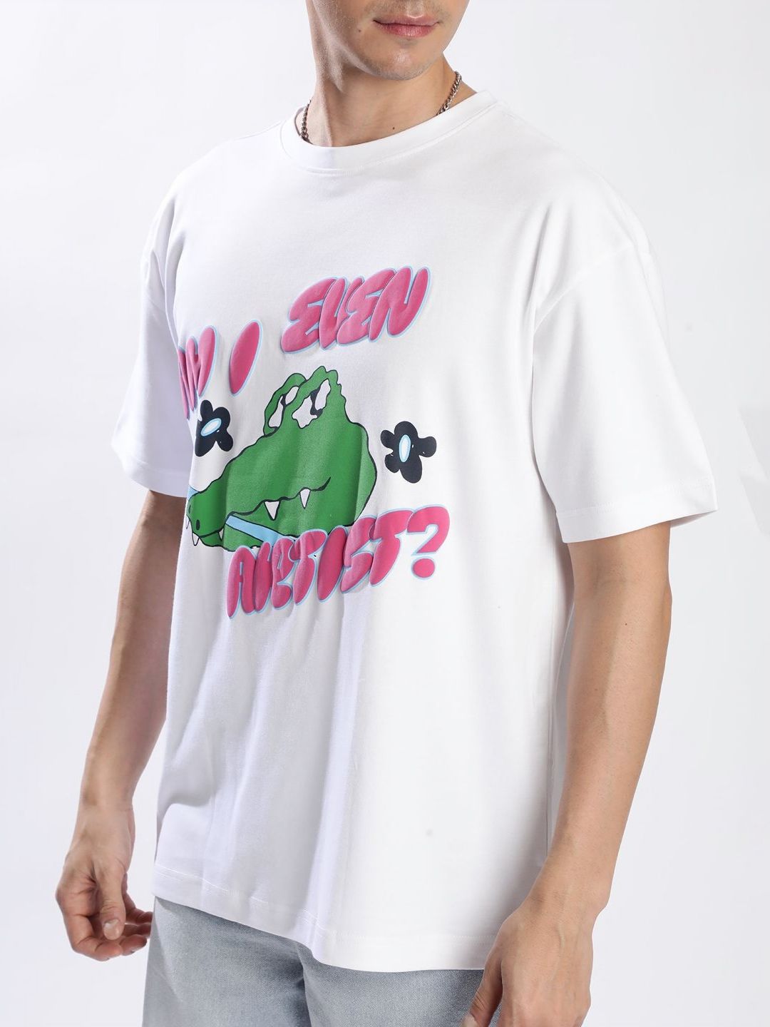 Bene Kleed Graphic Puff Printed Round Neck Drop-Shoulder Sleeves Cotton Oversized T-shirt