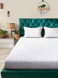 Myntra Elegant Homes White Floral 400 TC Bedsheet with 2 Pillow Covers