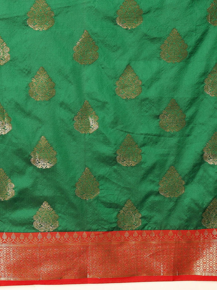 Silk Land  Banarasi Soft Silk Butti Design Saree with Contrast Border and Pallu