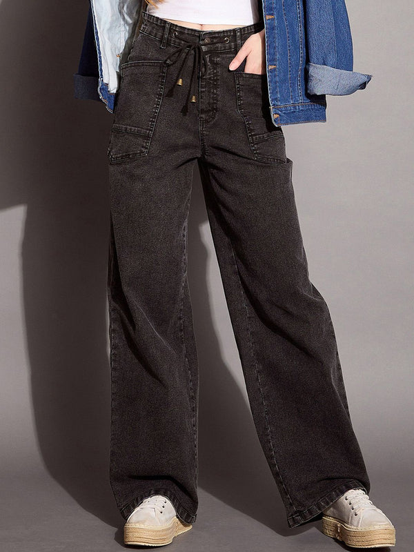 Sassafras Asas Wanita Keselesaan Legir Legir Berat Tinggi Berdiri Seluar Jeans