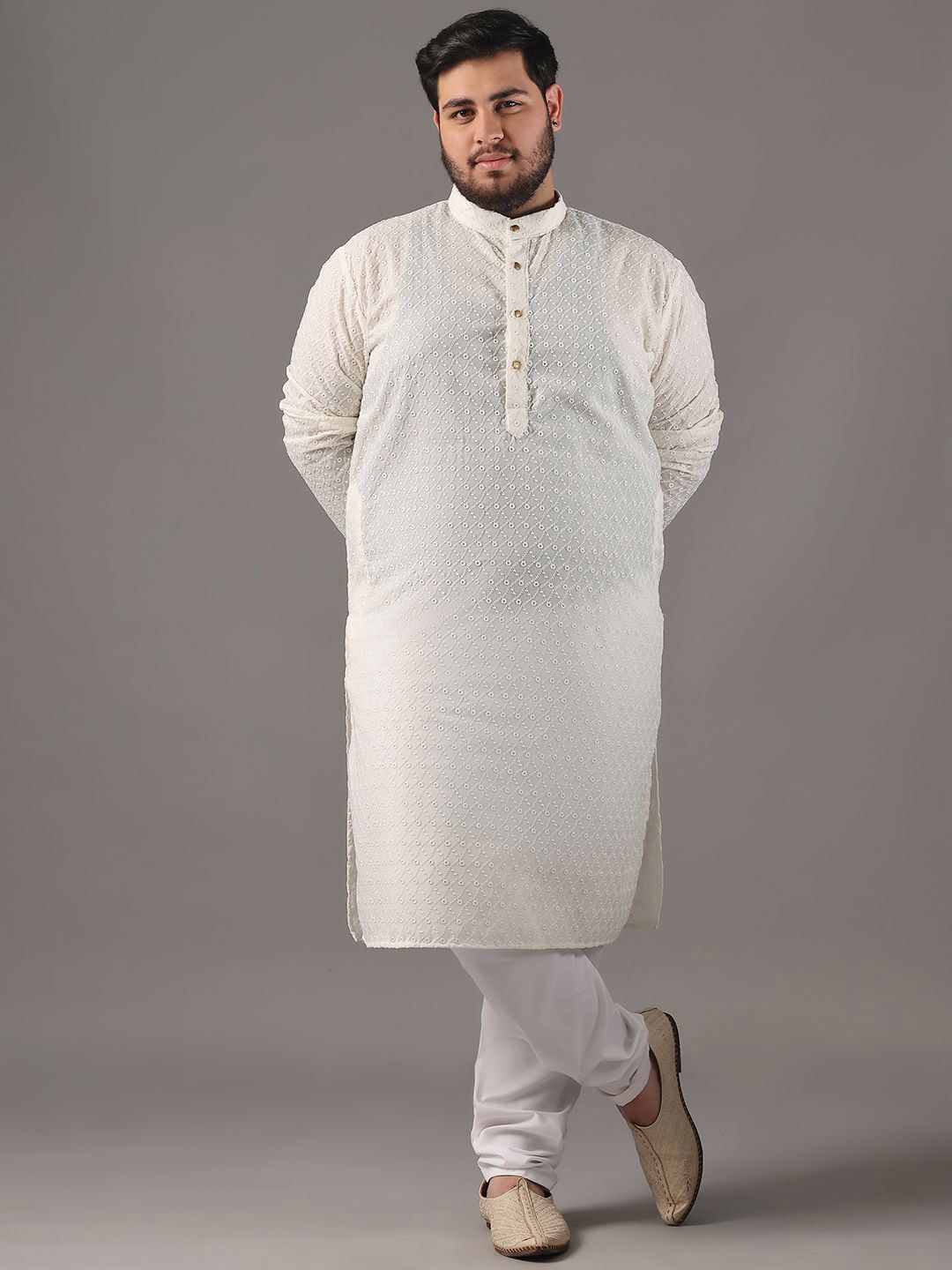 SOJANYA PLUS Plus Size Men Ethnic Motifs Embroidered Pure Cotton Kurta With Pyjamas