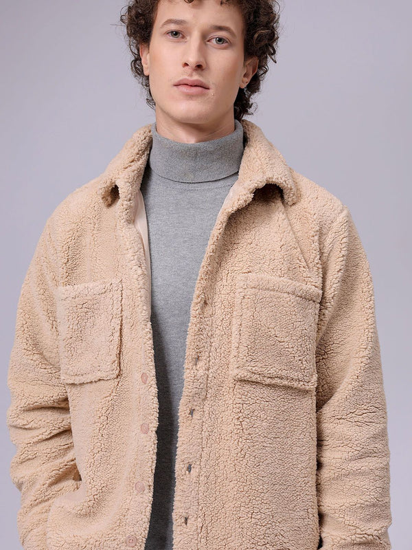 The Indian Garage Co Men Fleece Regular Fit Casual Winter Overshirt