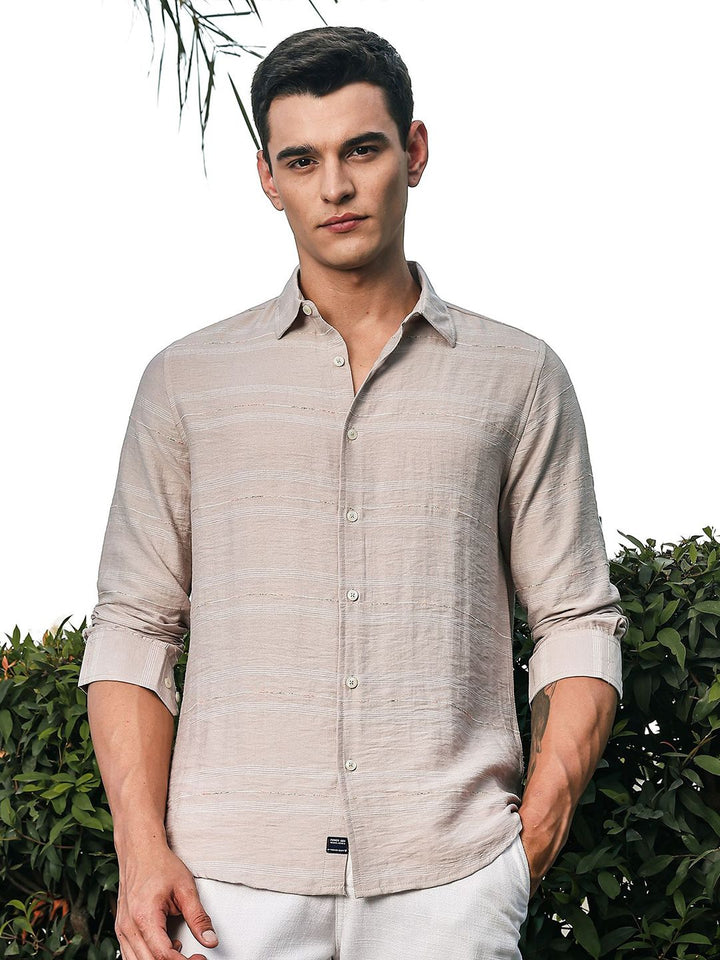 Thomas Scott Men Premium Slim Fit Striped Casual Shirt