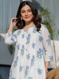 Indo Era Floral Printed Round Neck Panelled A-Line Pure Cotton Kurta With Trousers