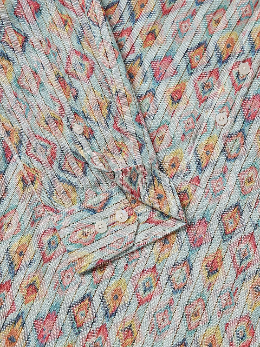 VASTRADO Geometric Woven Design Mandarin Collar Straight Short Kurta