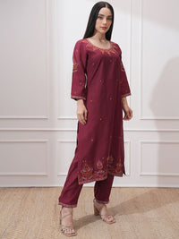 Vishudh Women Ethnic Motifs Embroidered Regular Kurta with Trousers & With Dupatta