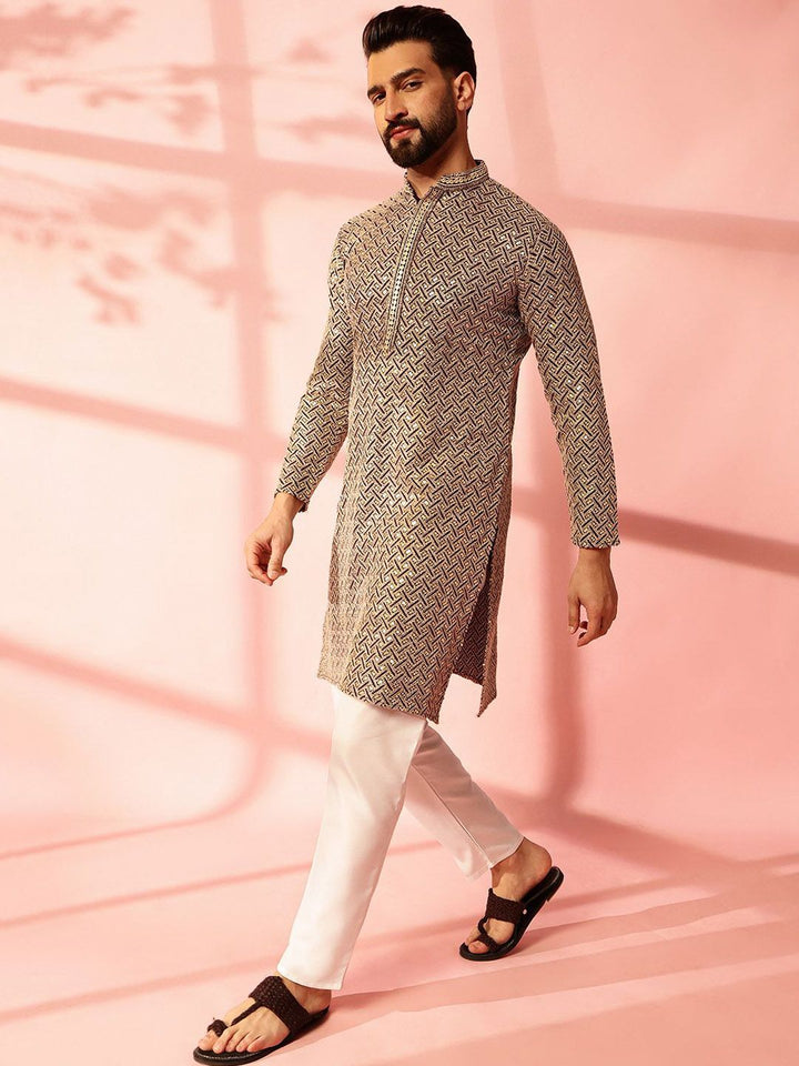 Anouk Geometric Embellished Sequinned Cotton Straight Kurta