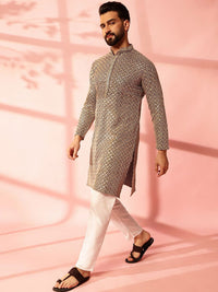 Anouk Geometric Embellished Sequinned Cotton Straight Kurta