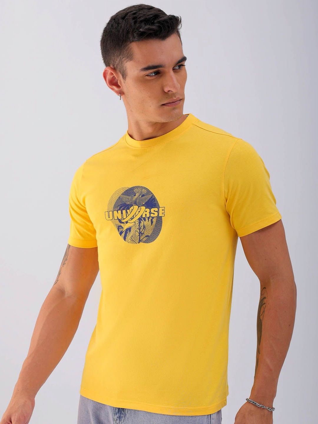 The Indian Garage Co Men Graphic Printed Round Neck Cotton Slim Fit T-shirt