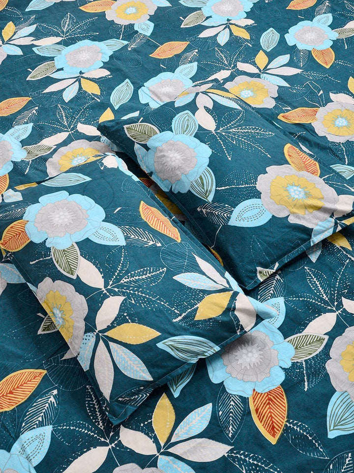KLOTTHE Blue Floral Printed 300 TC Cadar King