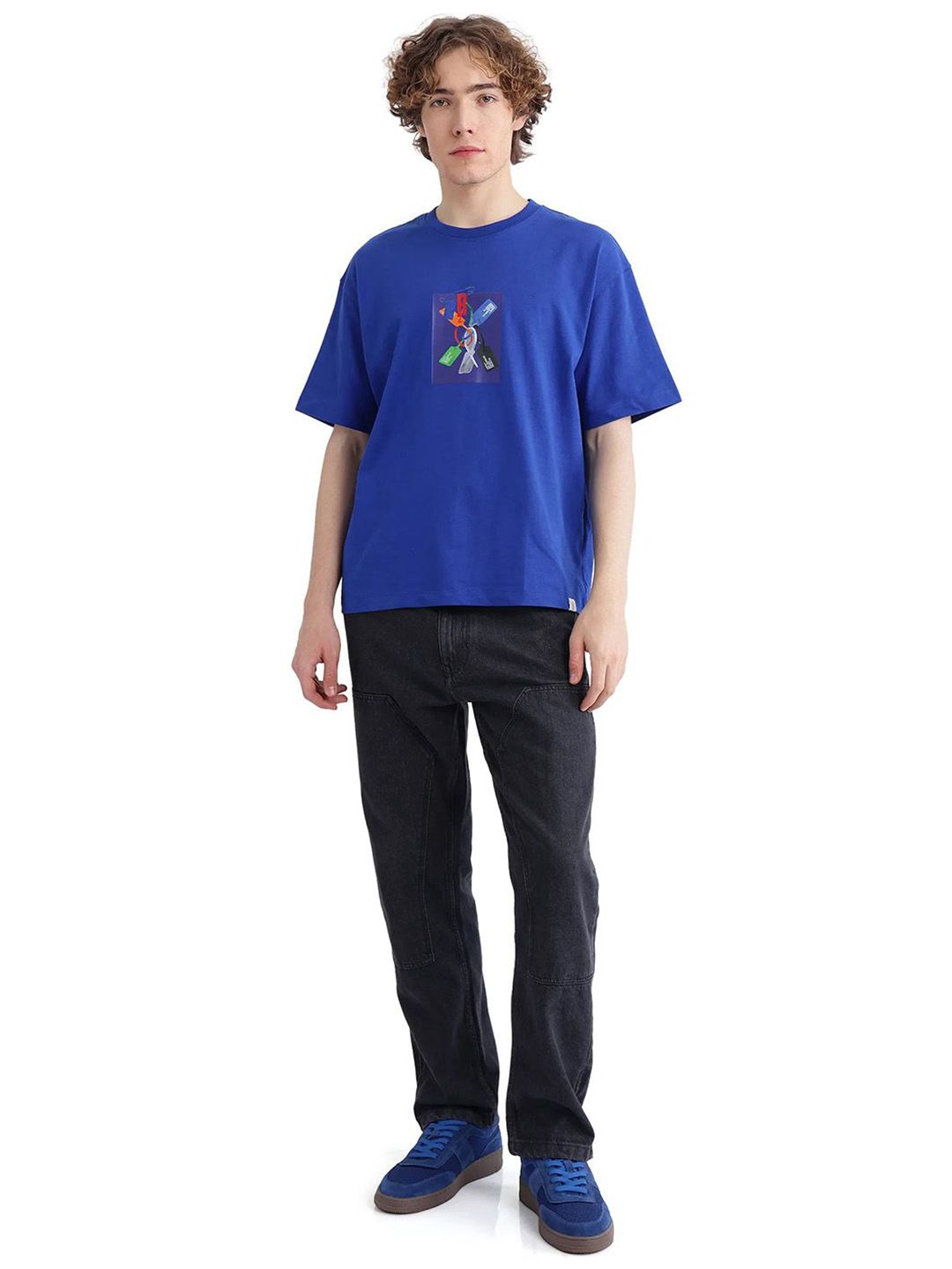 RARE RABBIT Men Graphic Printed Round Neck Cotton T-shirt