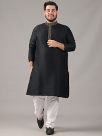 SOJANYA PLUS Plus Size Men Paisley Woven Design Band Collar Straight Kurta With Pyjamas