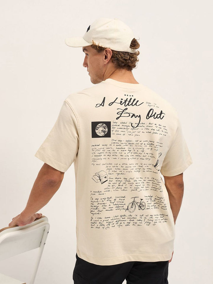 THE BEAR HOUSE Men Typography Printed Round Neck Oversized T-shirt