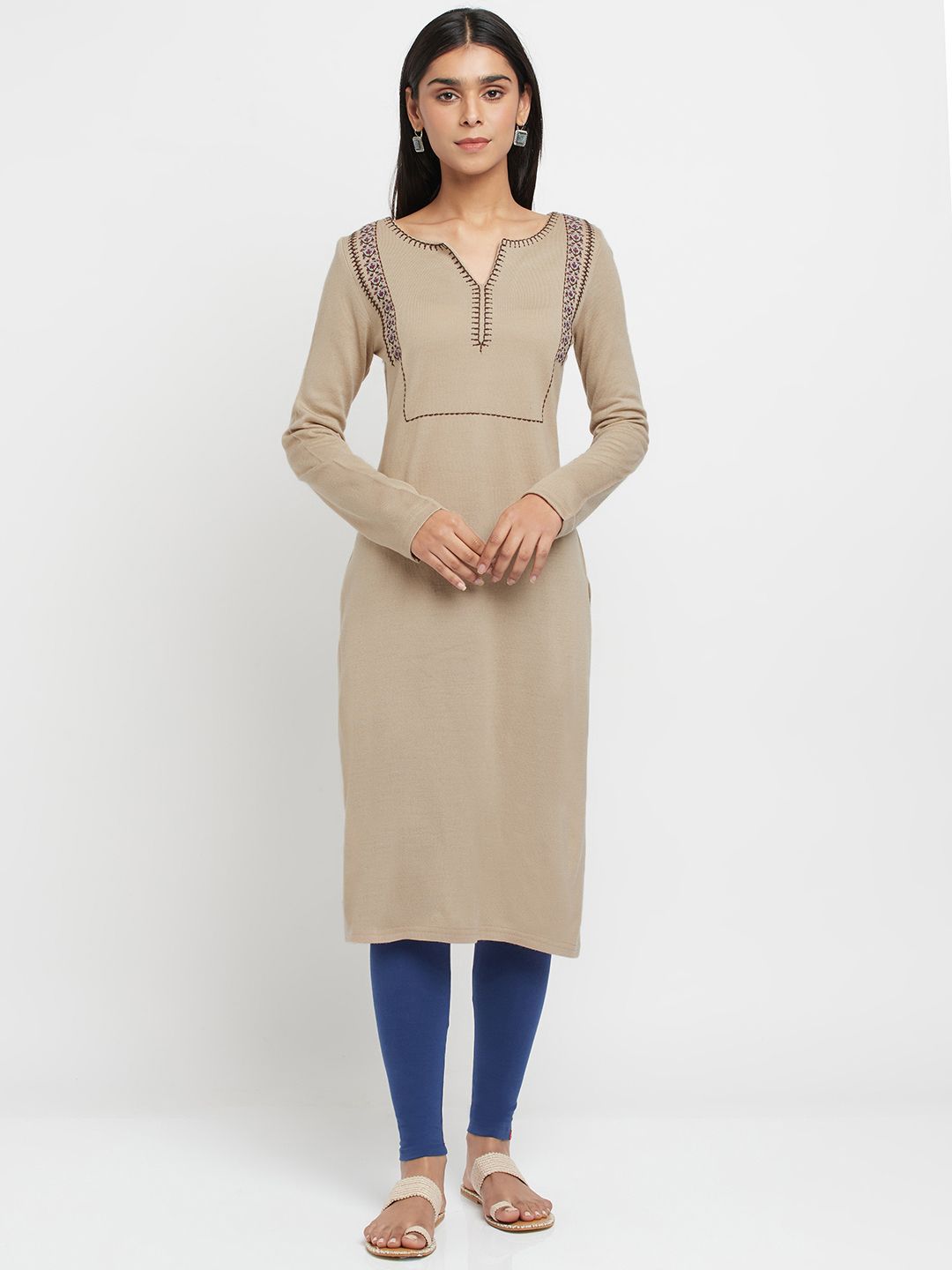 W Floral Embroidered Thread Work Acrylic Straight Kurta