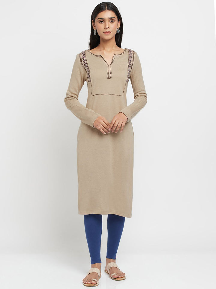 W Floral Embroidered Thread Work Acrylic Straight Kurta