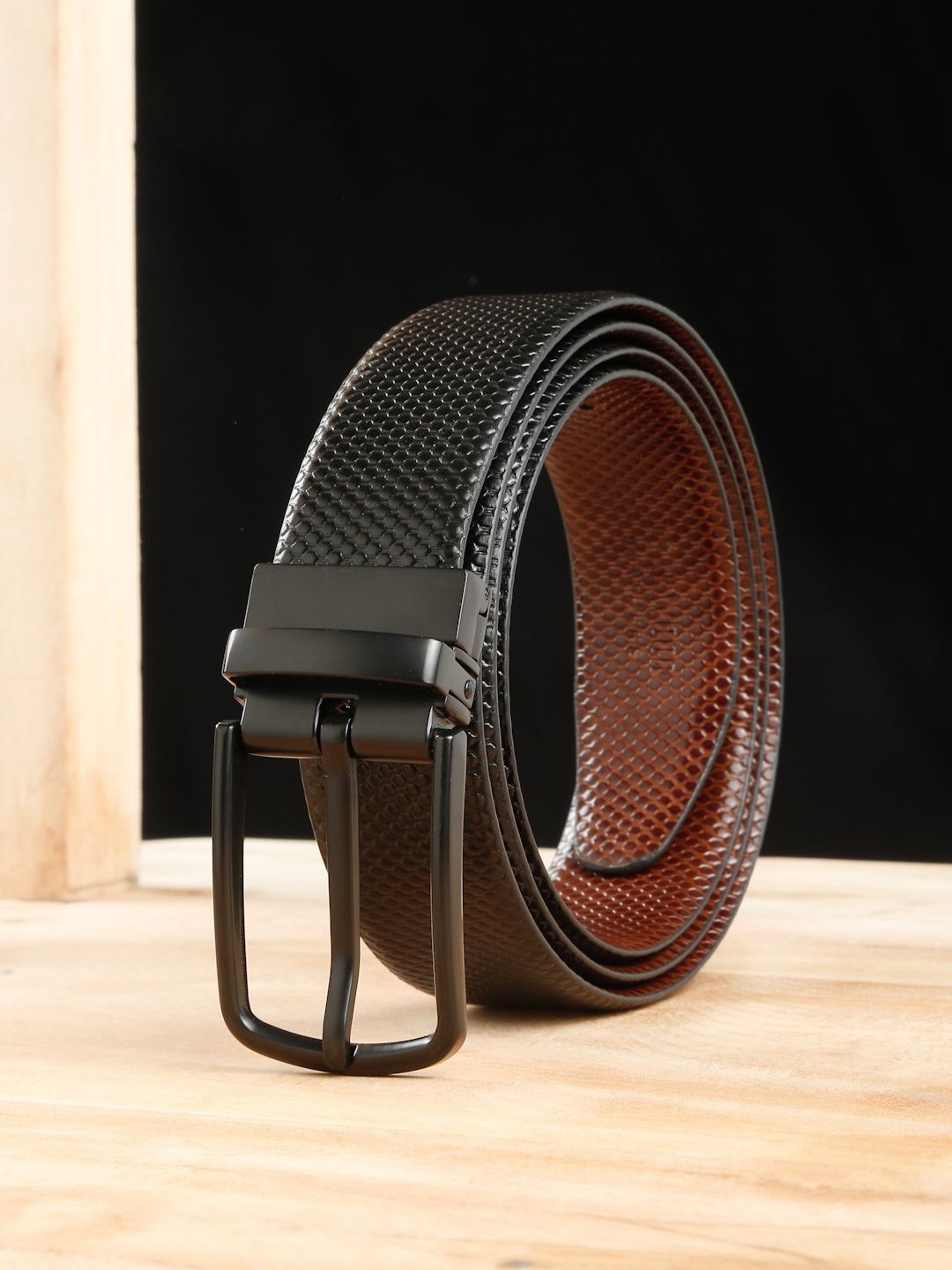Teakwood Leathers Men Textured Leather Reversible Formal Belt