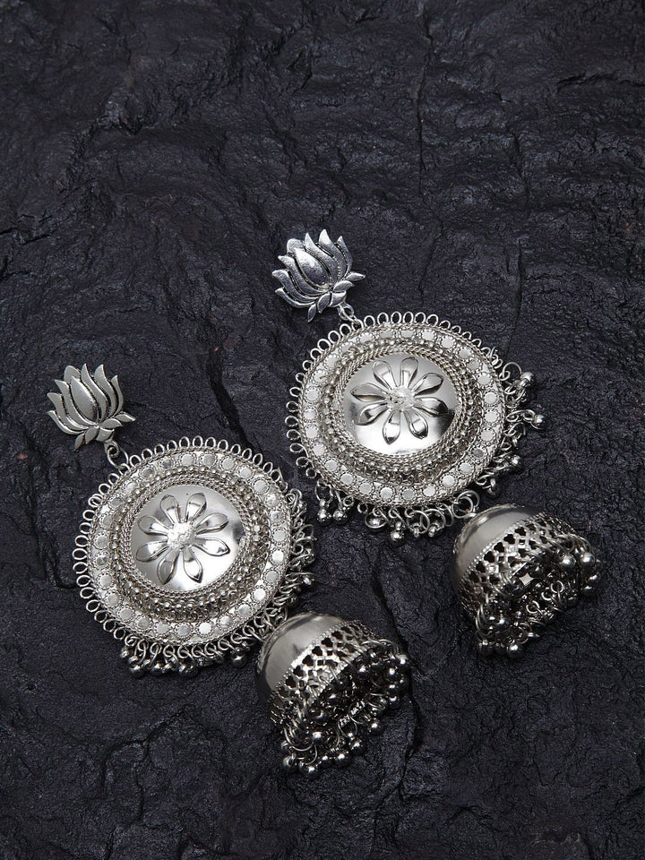 Anouk Silver-Plated Dome Shaped Jhumkas