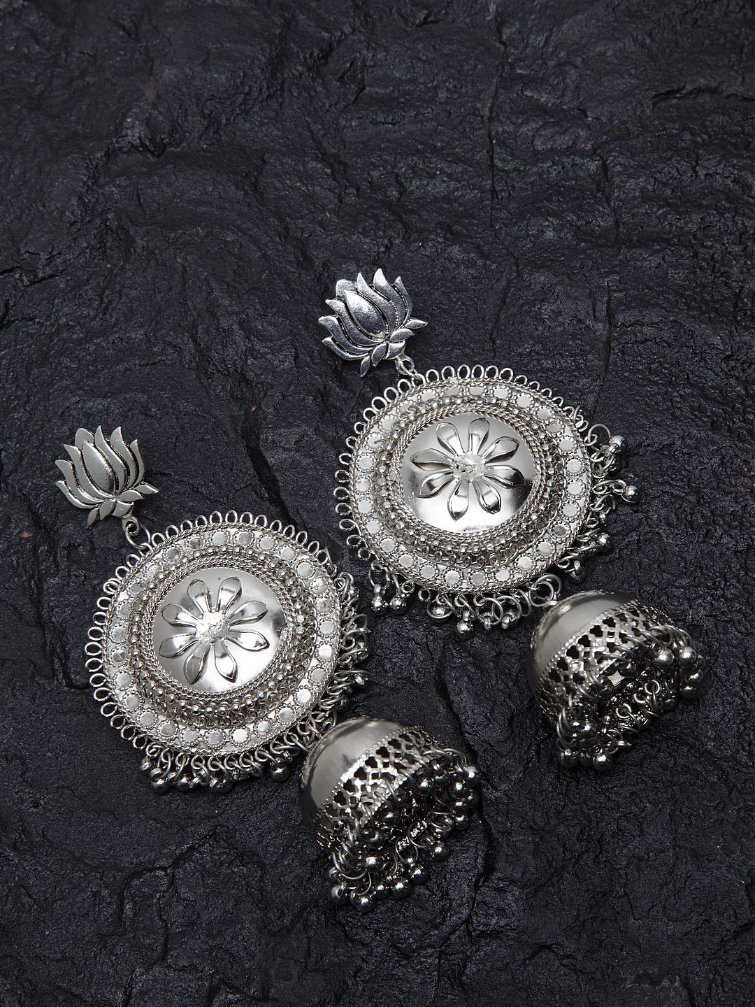 Anouk Silver-Plated Dome Shaped Jhumkas