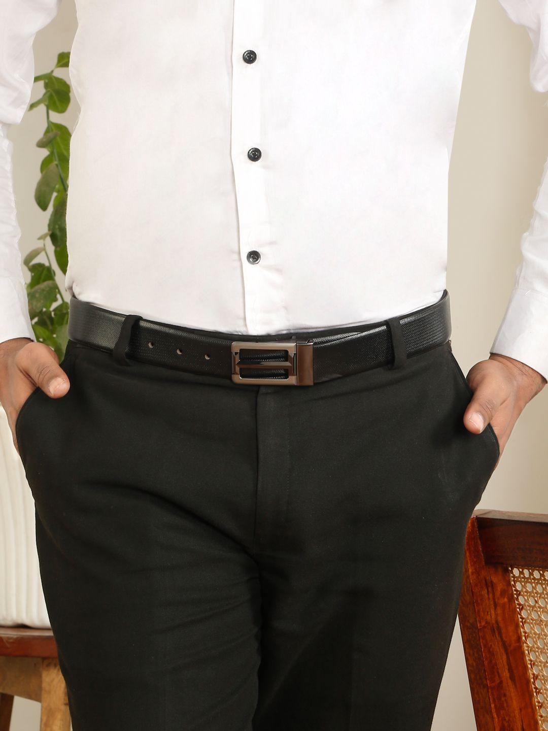 Teakwood Leathers Men Textured Leather Reversible Formal Belt