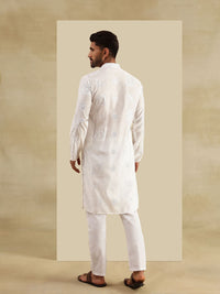 SOJANYA Floral Embroidered Mandarin Collar Mirror Work Cotton Silk Straight Kurta