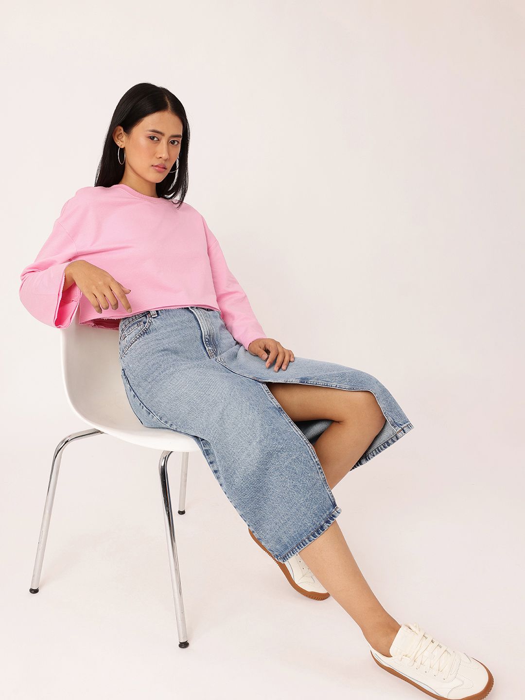 DressBerry Cotton Terry Boxy Crop Pullover Sweatshirt