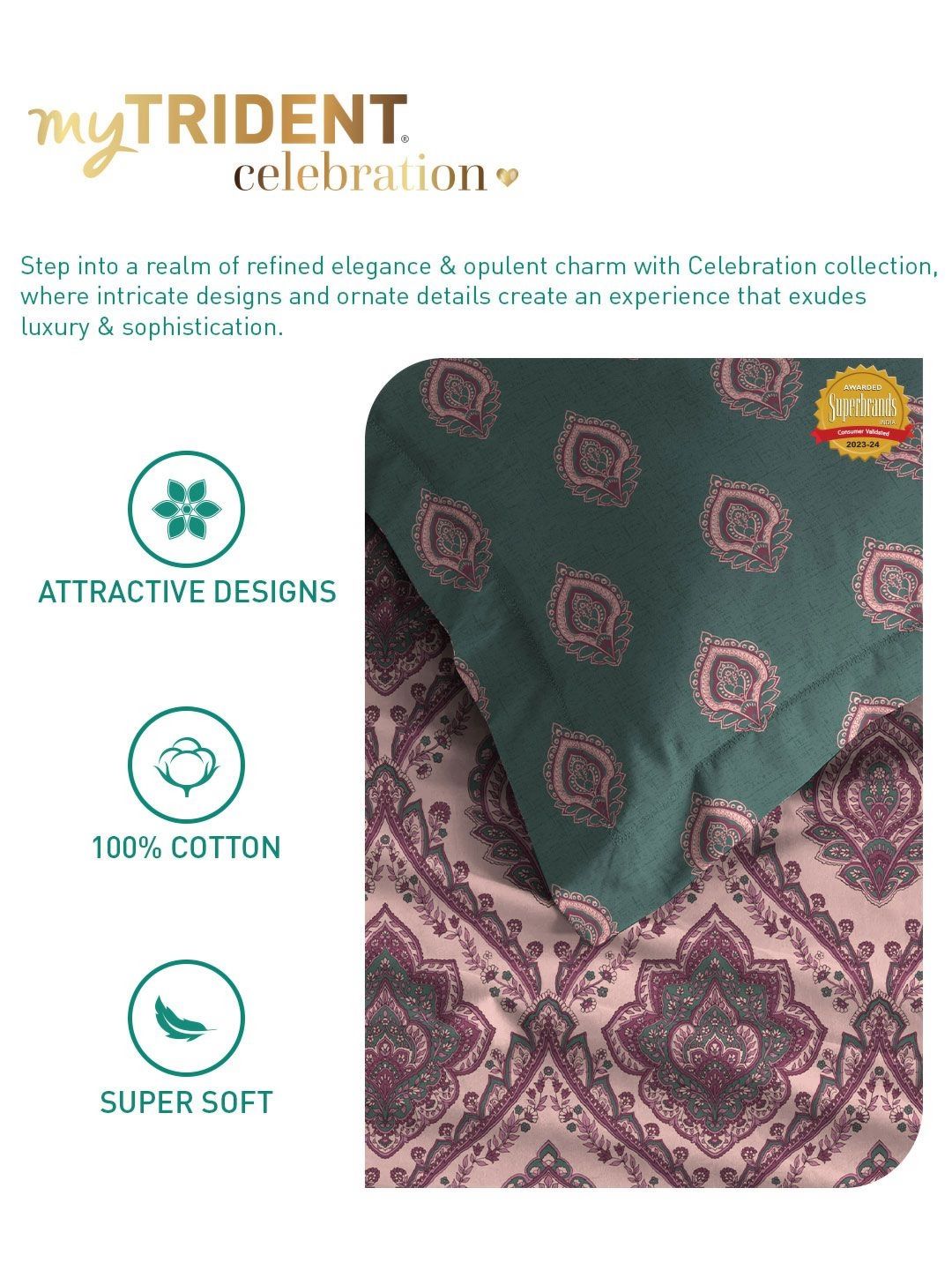 MYTRIDENT Celebration Pink Floral Printed Cotton 144 TC Queen Bedsheet Set