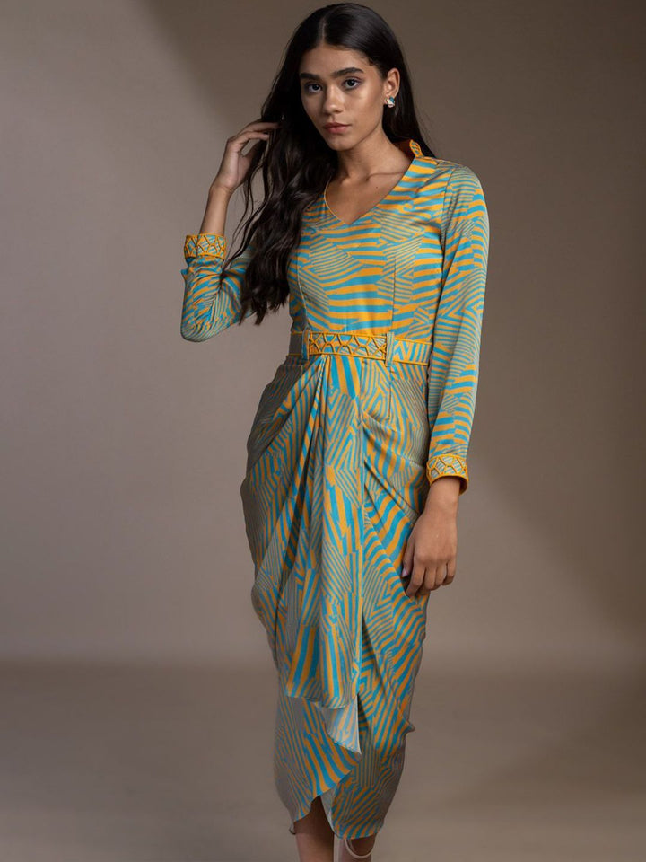 Mamicha Abstract Printed Satin Sheath Dress