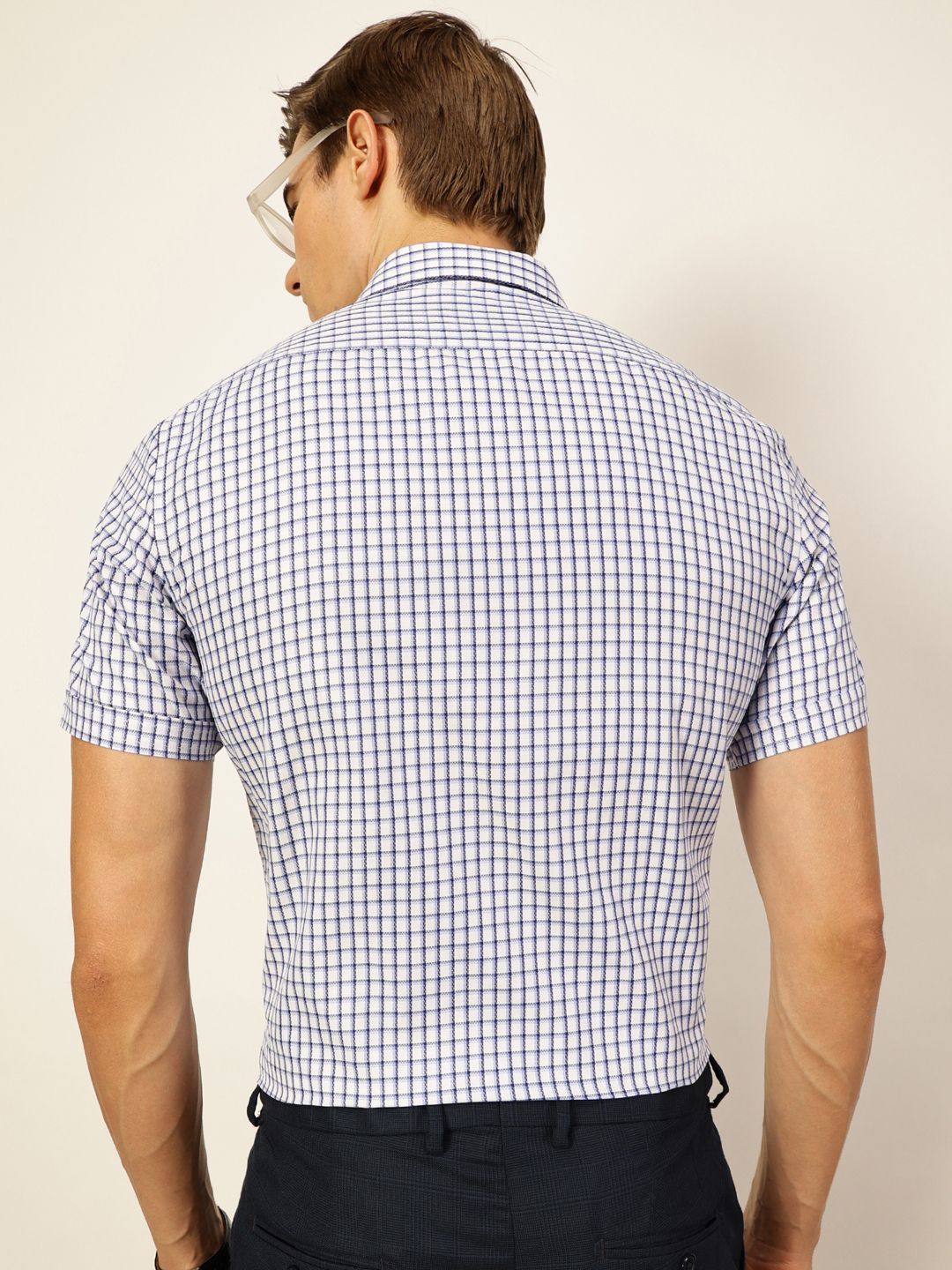 Thomas Scott Men Smart Spread Collar Gingham Checked Cotton Formal Shirt