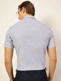 Thomas Scott Men Smart Spread Collar Gingham Checked Cotton Formal Shirt