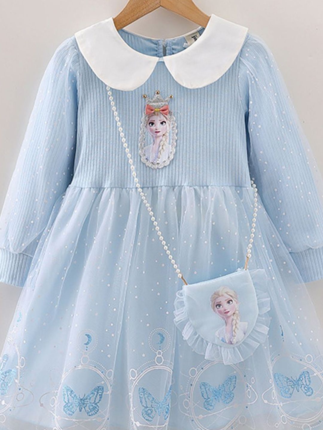 YK Girls Peter Pan Collar Puff Sleeve Fit & Flare Dress