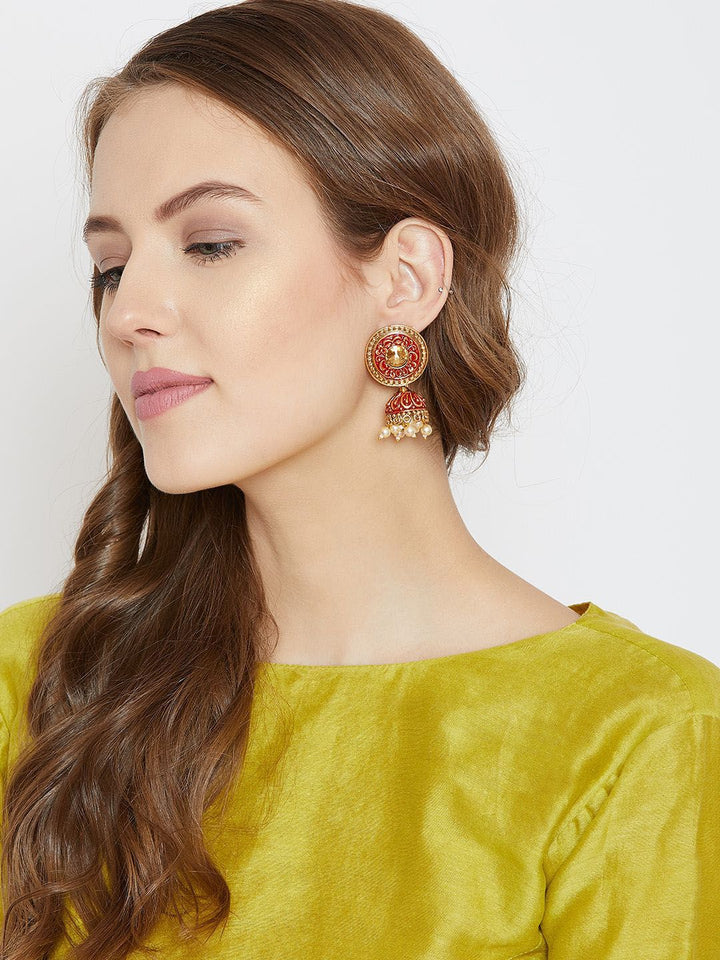 Anouk Gold Plated Cubic Zirconia Studded Dome Shaped Jhumkas