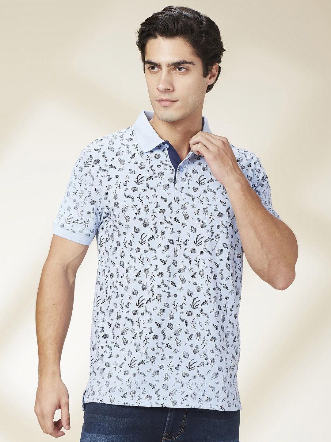 Being Human Men Conversational Printed Polo Collar Cotton Slim Fit T-shirt