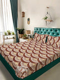 Aura Brown Printed 300 TC Woolen King Bedsheet Set 2.50 m x2.25 m