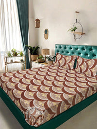 Aura Brown Printed 300 TC Woolen King Bedsheet Set 2.50 m x2.25 m