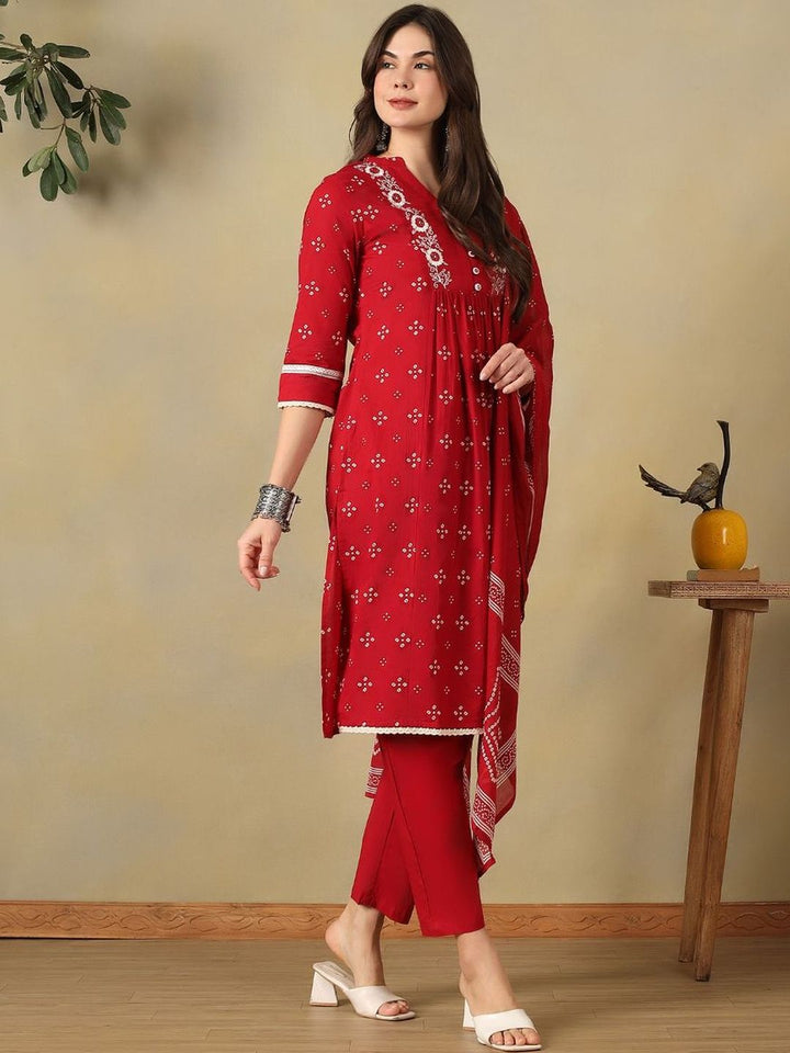 Mamicha Women Ethnic Motifs Printed Regular Pure Cotton Kurta with Trousers & With Dupatta