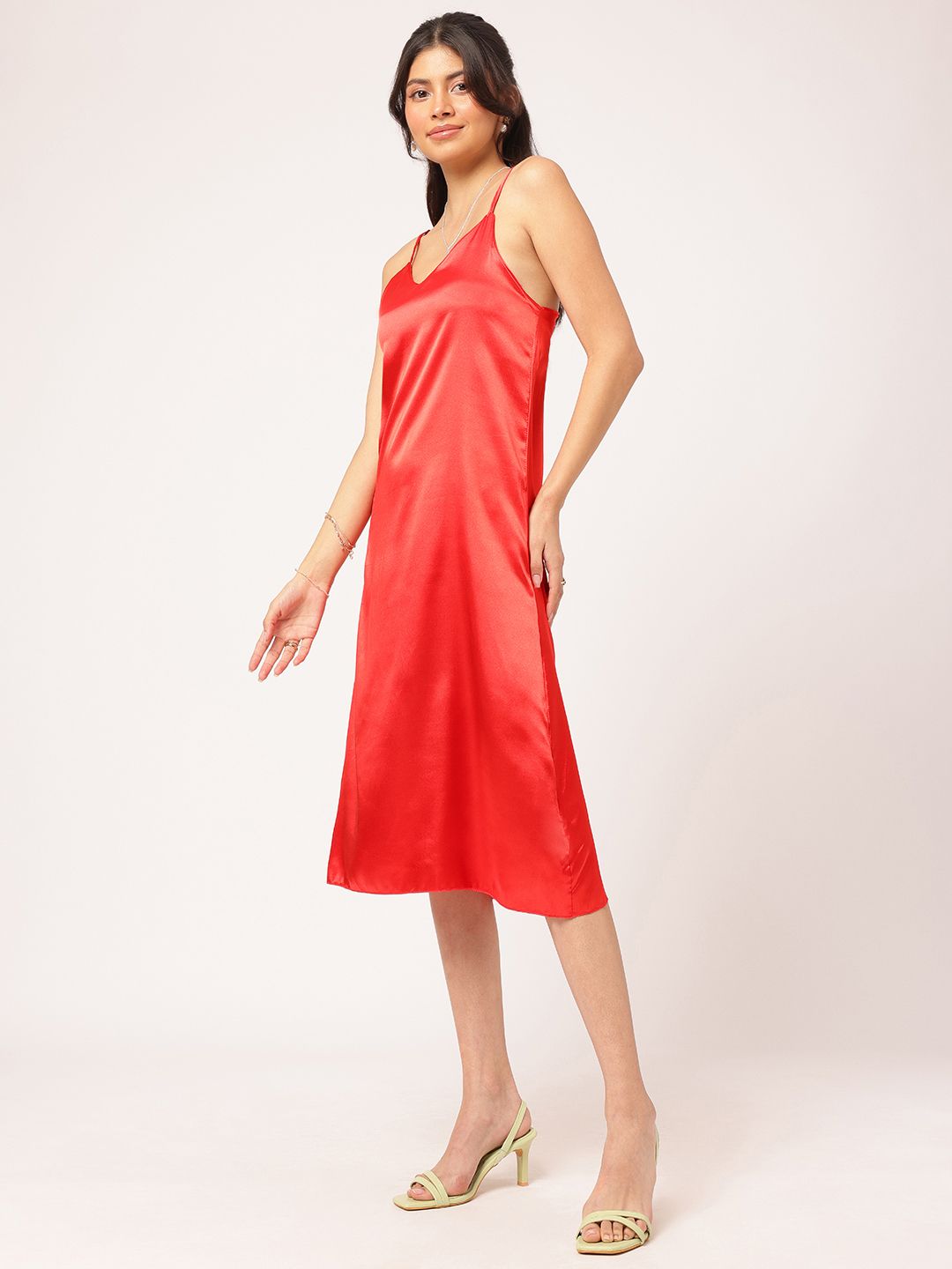 DressBerry Scarlet Siren Satin Finish Slip Midi Dress