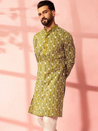 Anouk Floral Embroidered Mandarin Collar Thread Work Cotton Straight Kurta