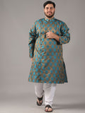 SOJANYA PLUS Size Ethnic Motifs Woven Design Mandarin Collar Jacquard Silk Straight Kurta