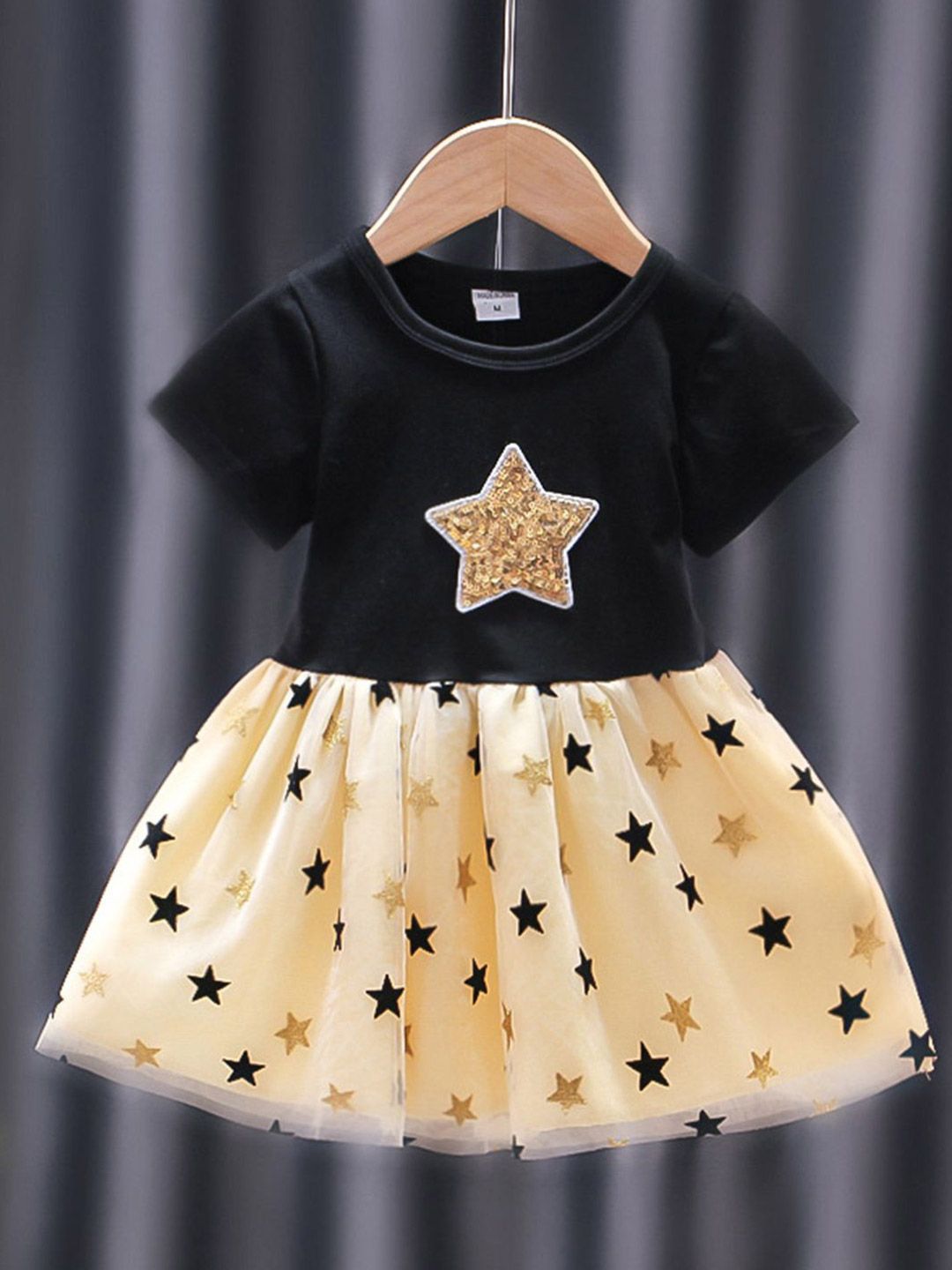 YK Girls Star Printed Fit & Flare Summer Princess Cotton Dress