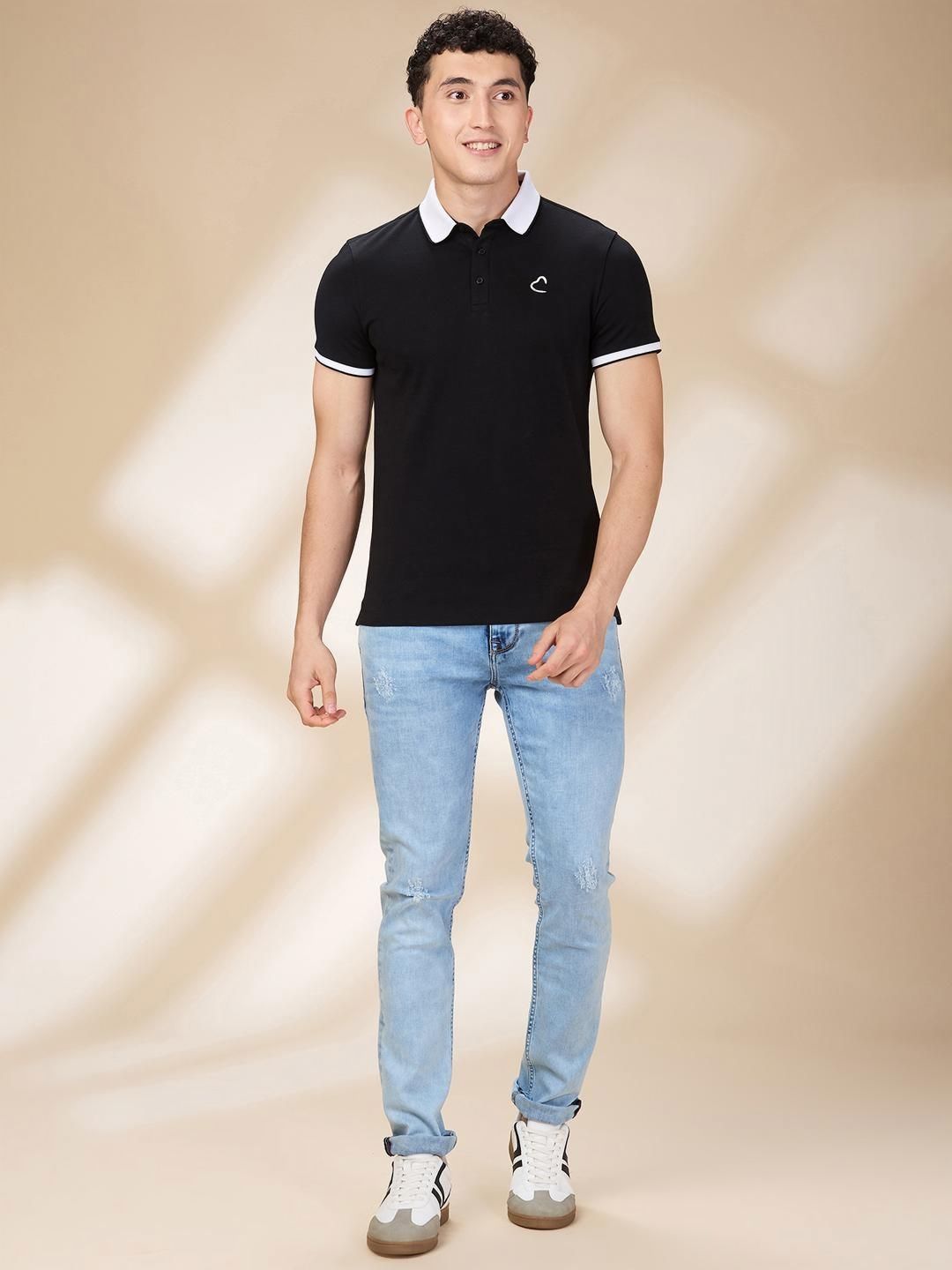 Being Human Men Solid Polo Collar Cotton Slim Fit T-shirt
