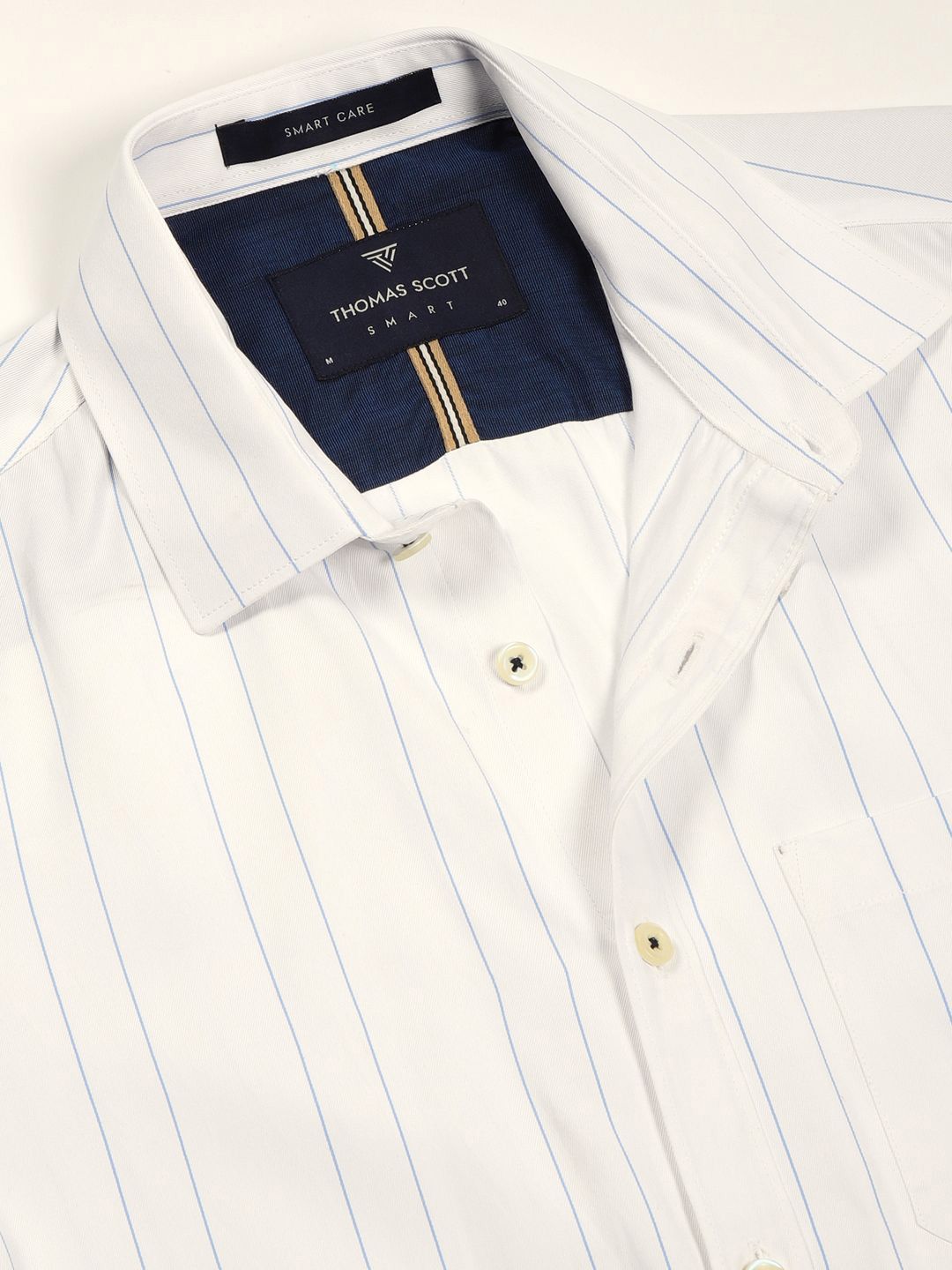 Thomas Scott Men Smart Spread Collar Vertical Striped Cotton Formal Shirt