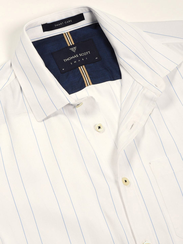 Thomas Scott Men Smart Spread Collar Vertical Striped Cotton Formal Shirt
