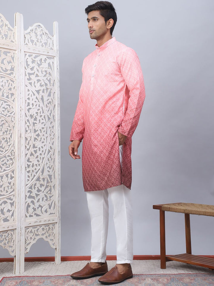 Jompers Ombre Printed Mandarin Collar Thread Work Straight Kurta With Pyjamas