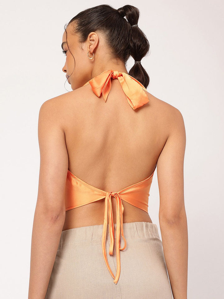 DressBerry Glossy Glam Satin Finish Halter Neck Top